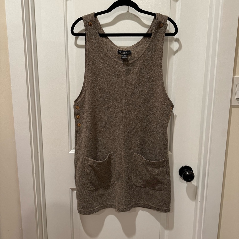 Cozy Knit Pocket Pinafore Dress - Brown